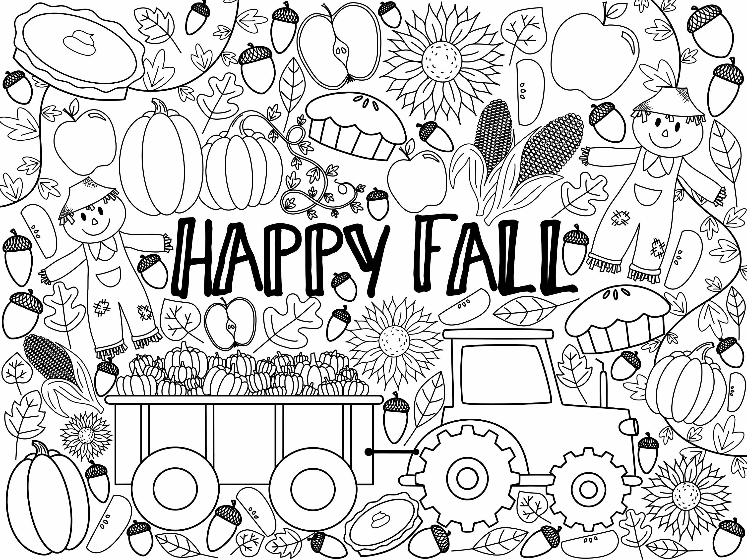 Giant fall coloring page digital download