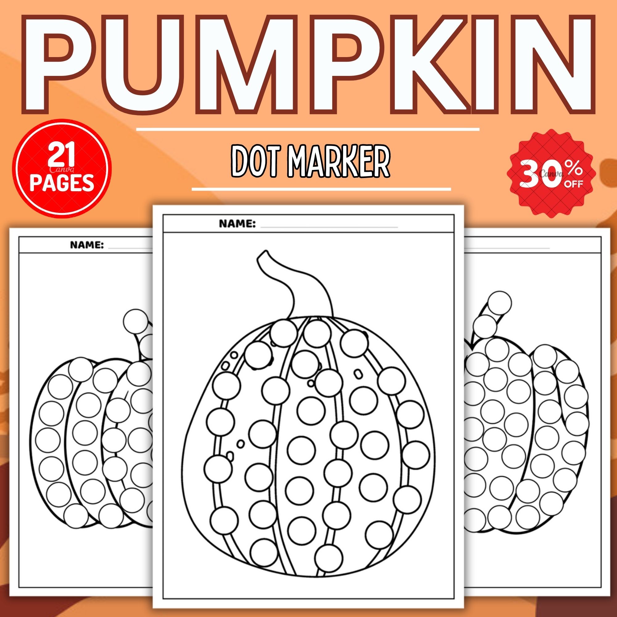 Printable autumn pumpkin dot marker coloring pages sheet