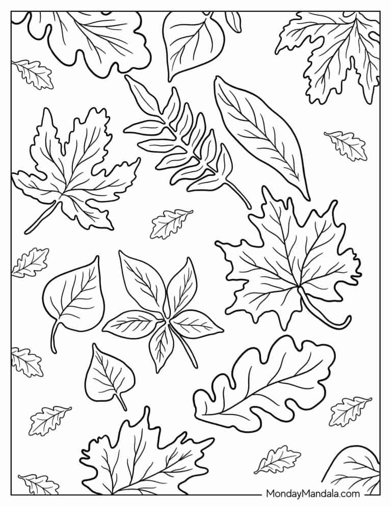 Fall leaves coloring pages free pdf printables