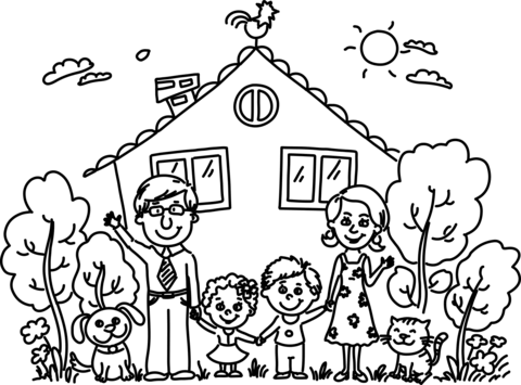 Family home coloring page free printable coloring pages