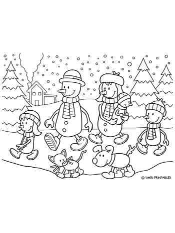 Snowman family coloring page â tims printables