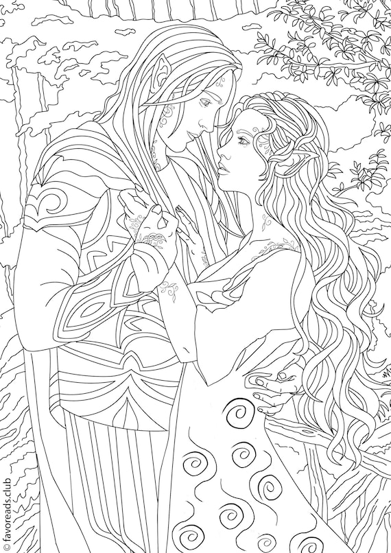 Fantasy romance printable adult coloring page from favoreads coloring book pages for adults and kids coloring sheets coloring designs