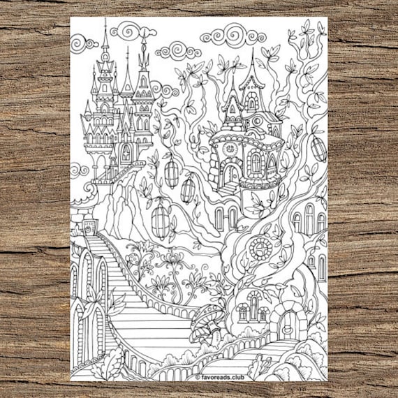 Fantasy city printable adult coloring page from favoreads coloring book pages for adults and kids coloring sheets coloring designs