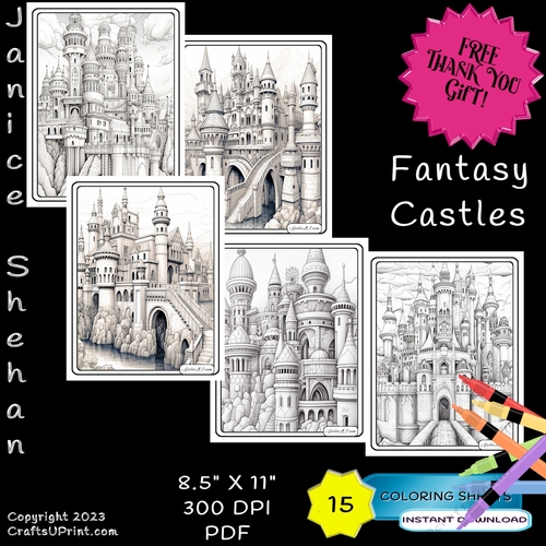 Castles fantasy castles adult printable coloring pages sheets free thank you gift