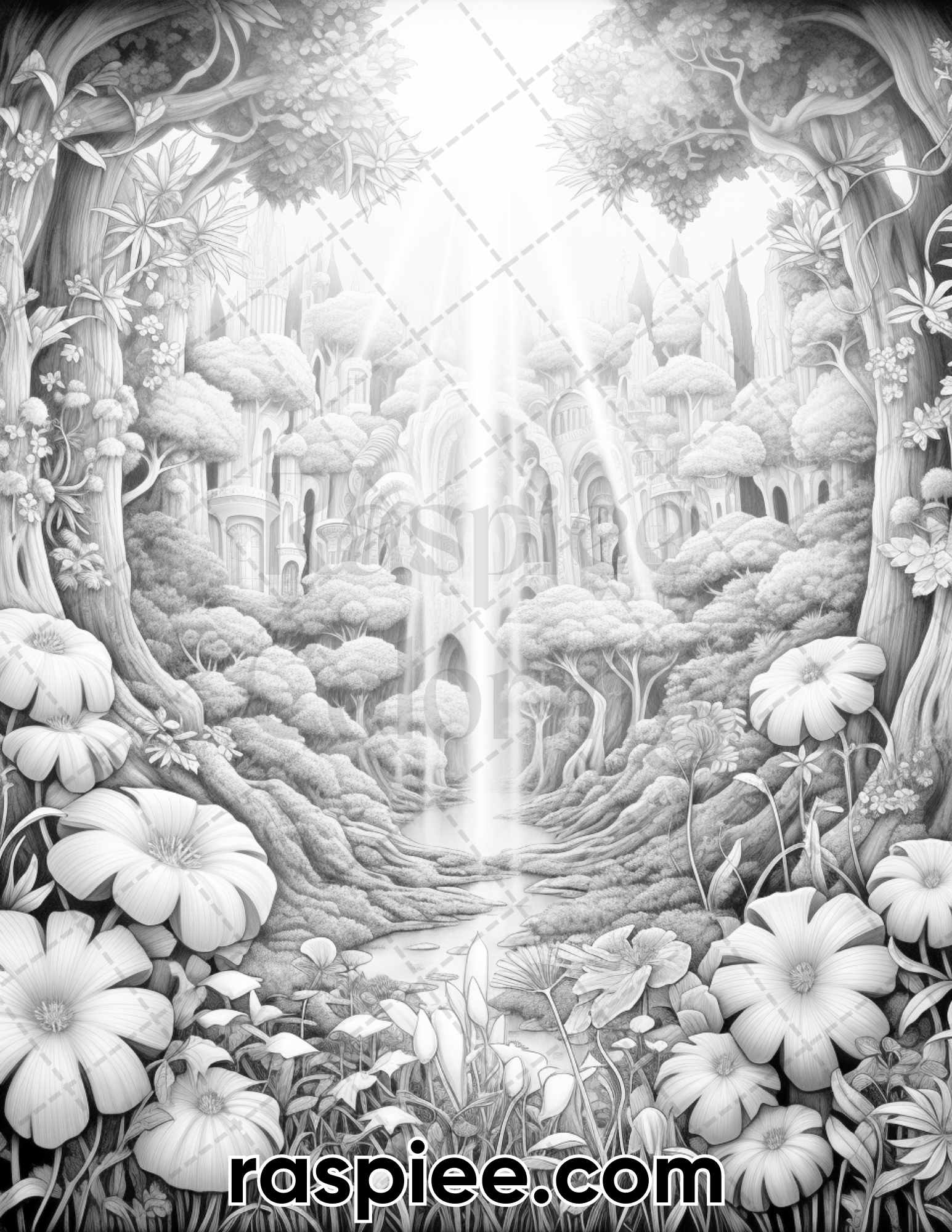 Mystical forest grayscale adult coloring pages printable pdf insta â coloring