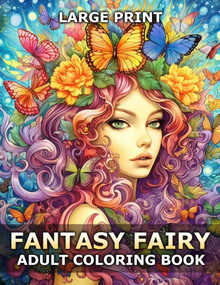 Large print fairy adult coloring book beautiful fantasy fairy land themed coloring pages for seniors and adults simple and easy fantasy designs for stress relief and relaxation press exotic