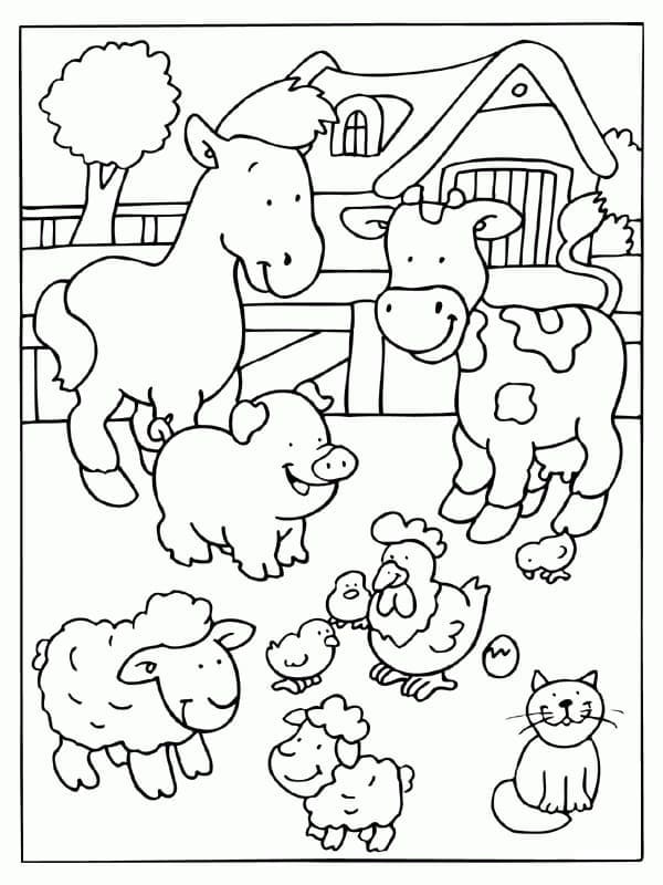 Little farm animals coloring page