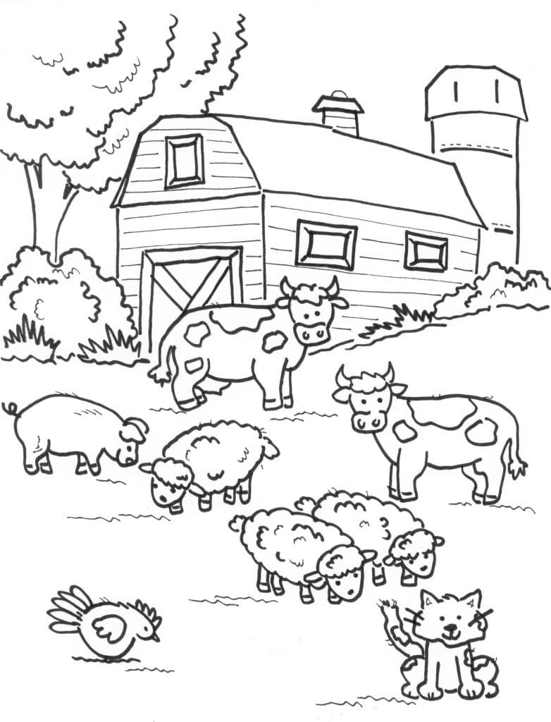 Printable farm animals coloring page