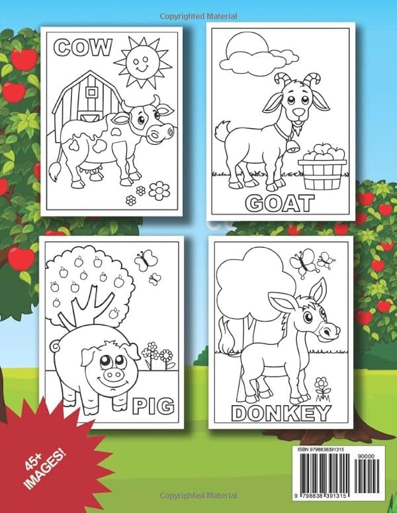 Farm animals coloring book for toddlers for kids ages