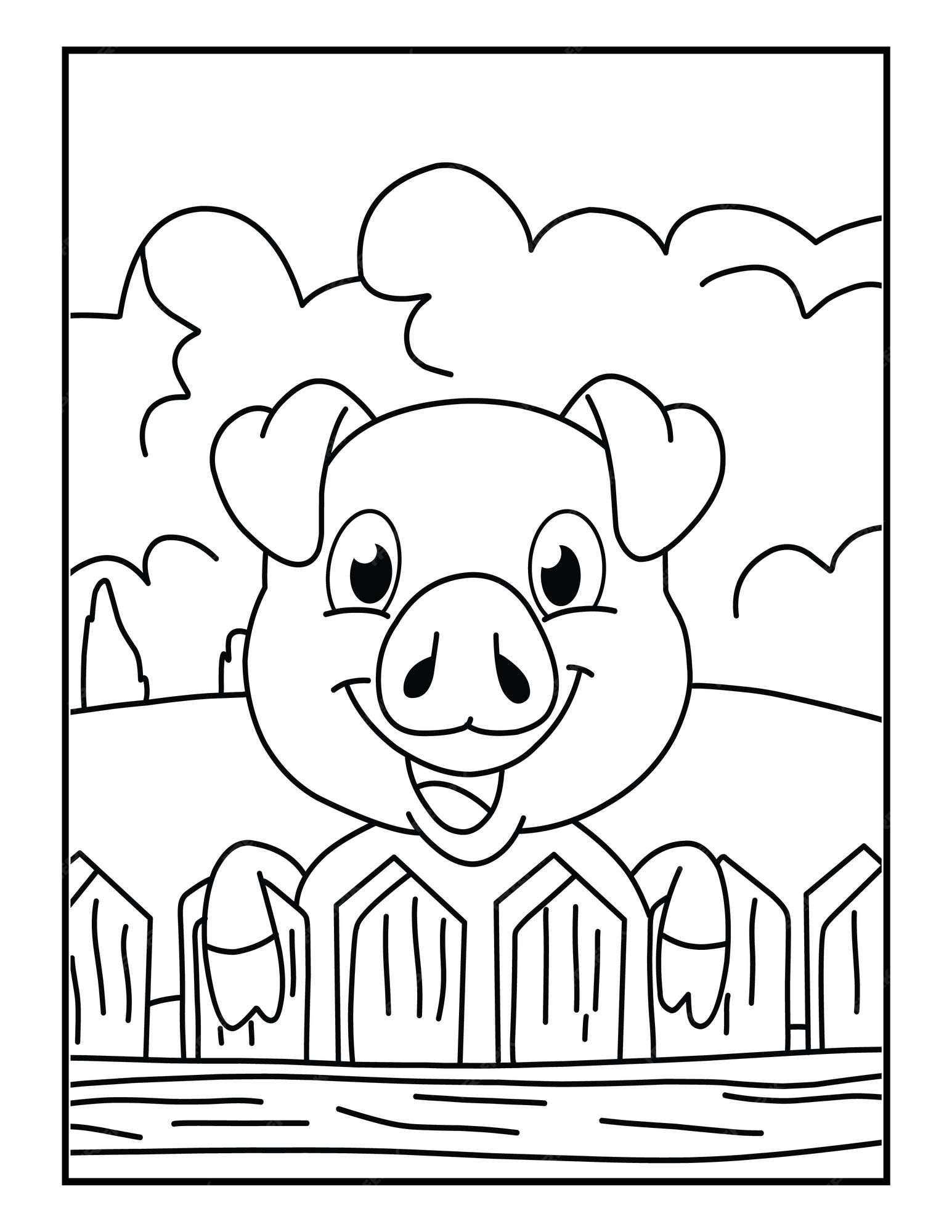 Premium vector pig farm animal coloring pages for kids