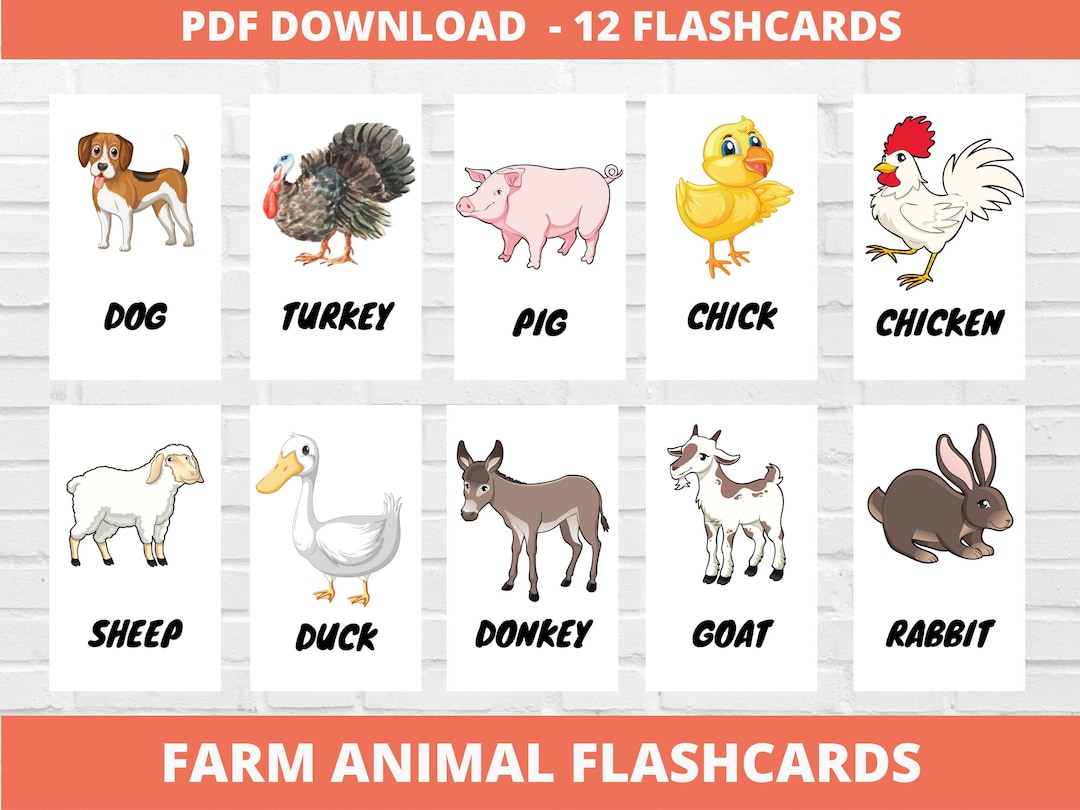 Farm animal flashcards kindergarten preschool printable flashcards for homeschool or classroom