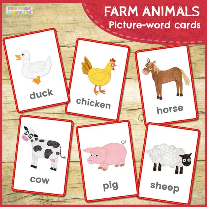 Free printable farm animals flashcards