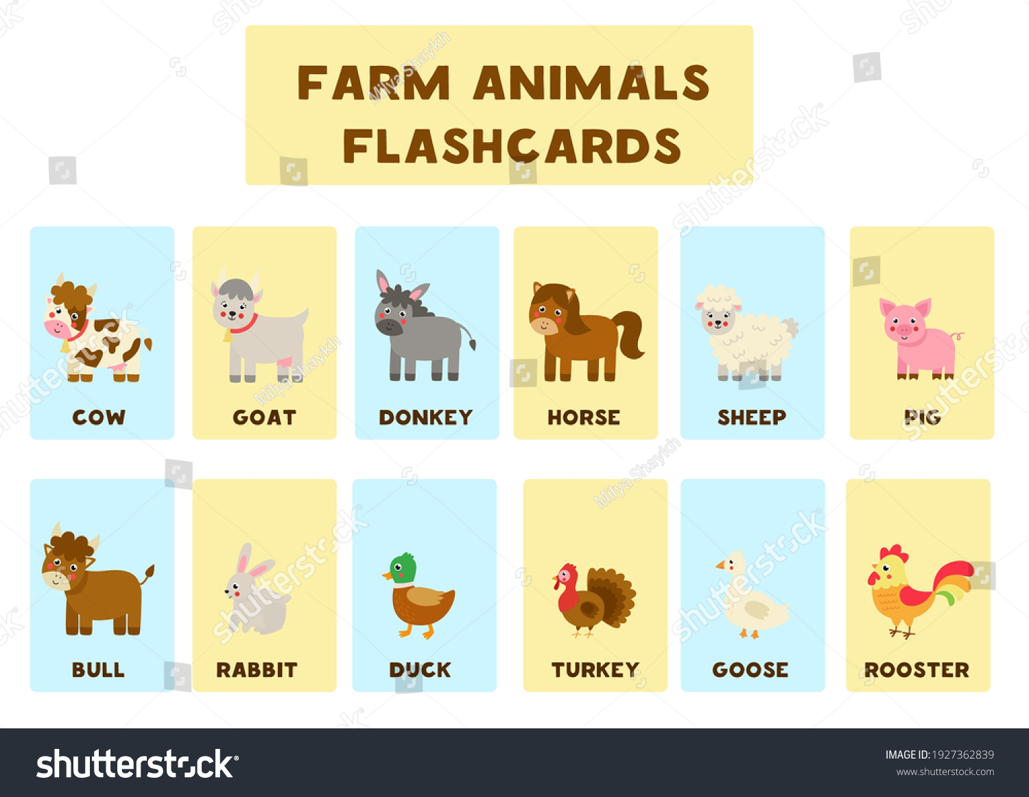 Farm animal flashcards kids vector illustrations stock vector royalty free