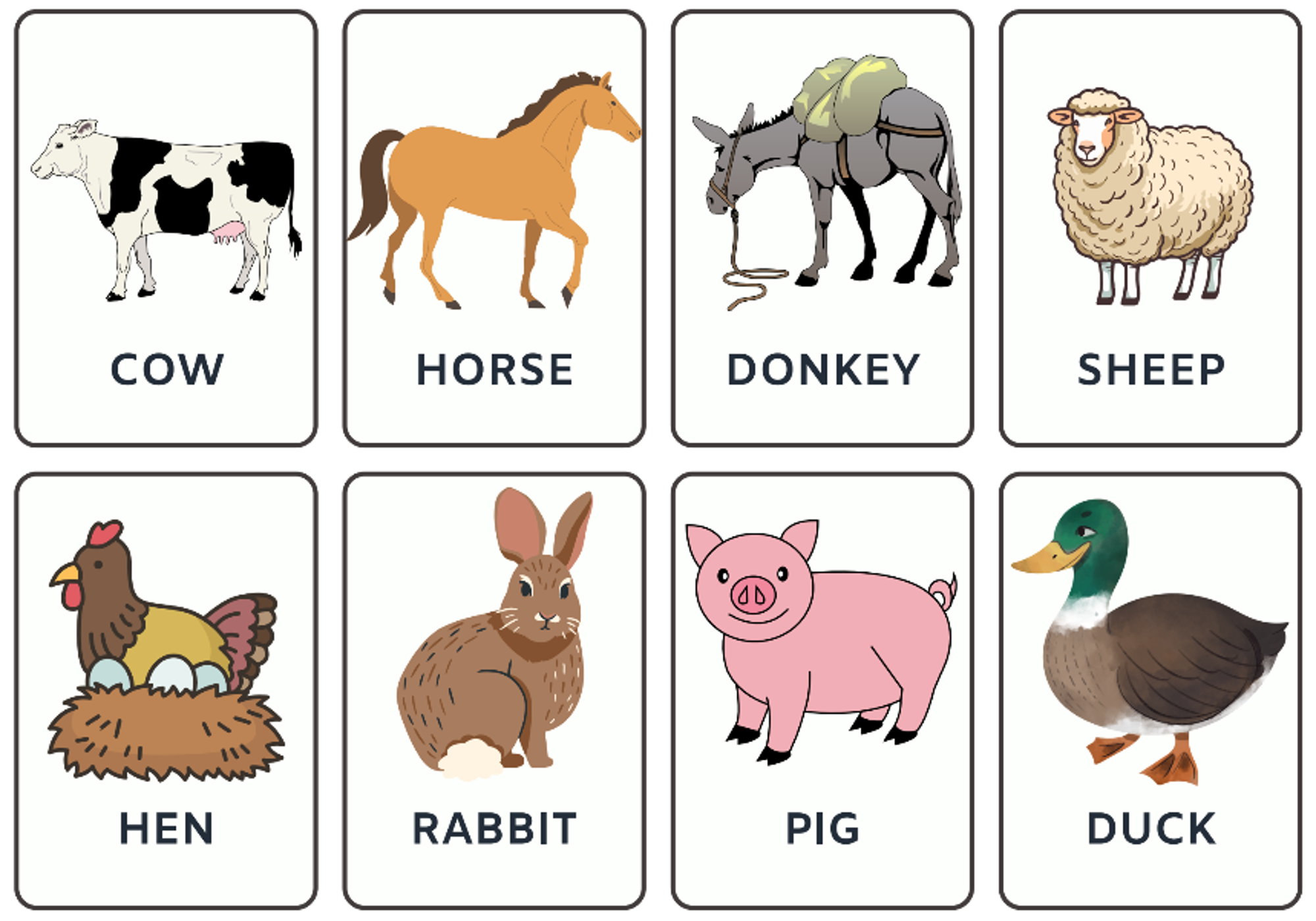 Farm animals flashcards for preschool kindergarten and homeschooling made by teachers