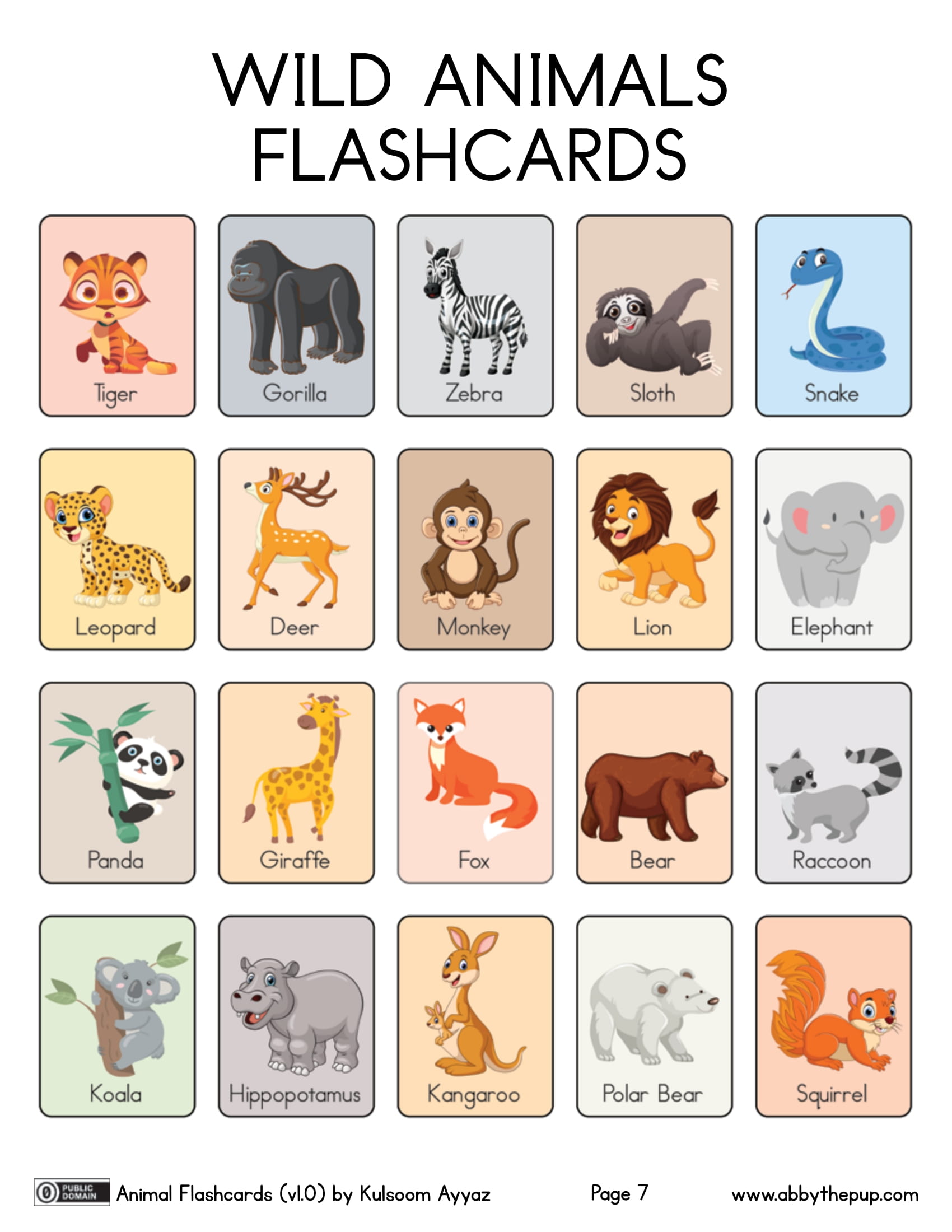 Wild animal flashcards free printable papercraft templates