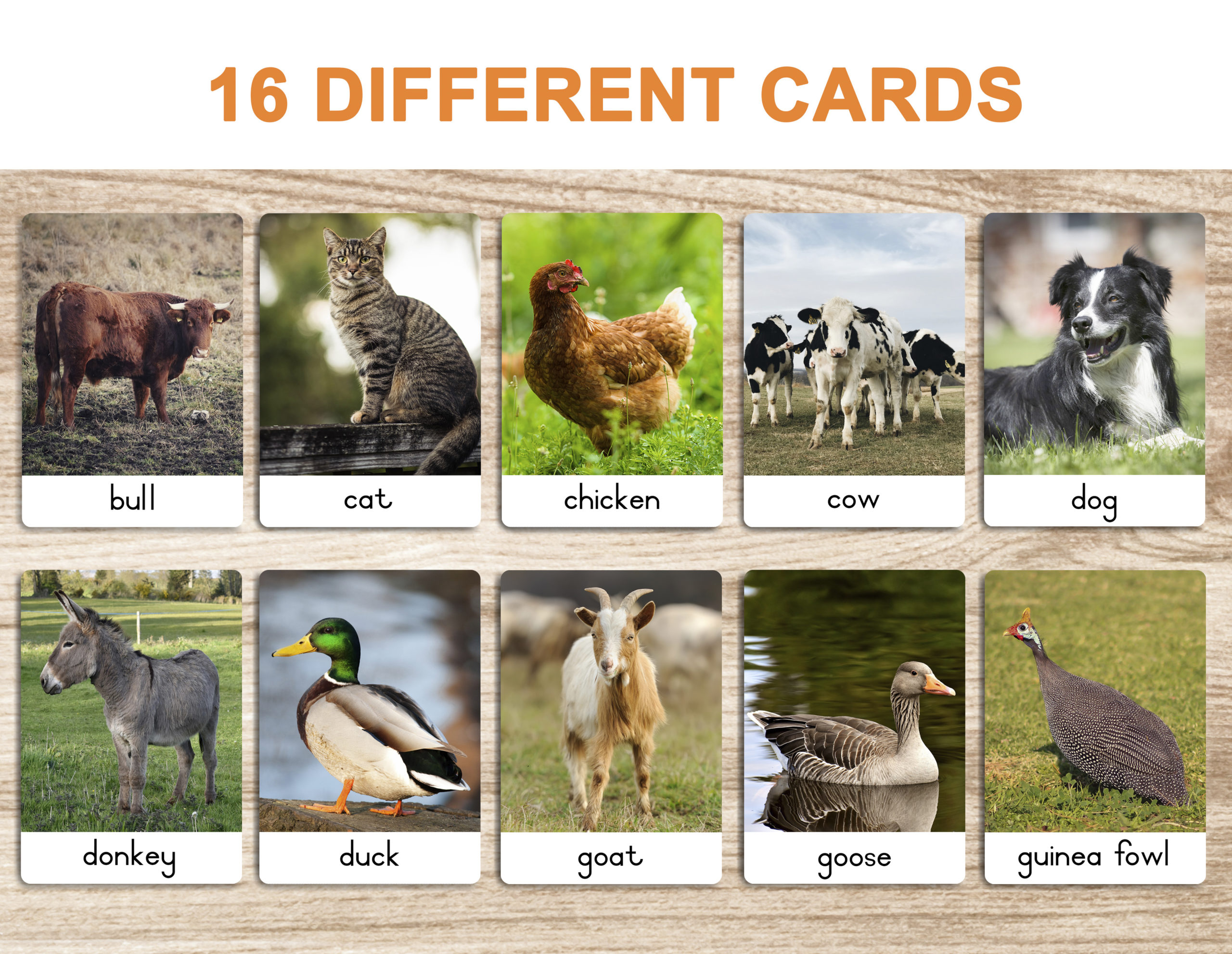 Farm animals â flash cards â montessori part cards â printable