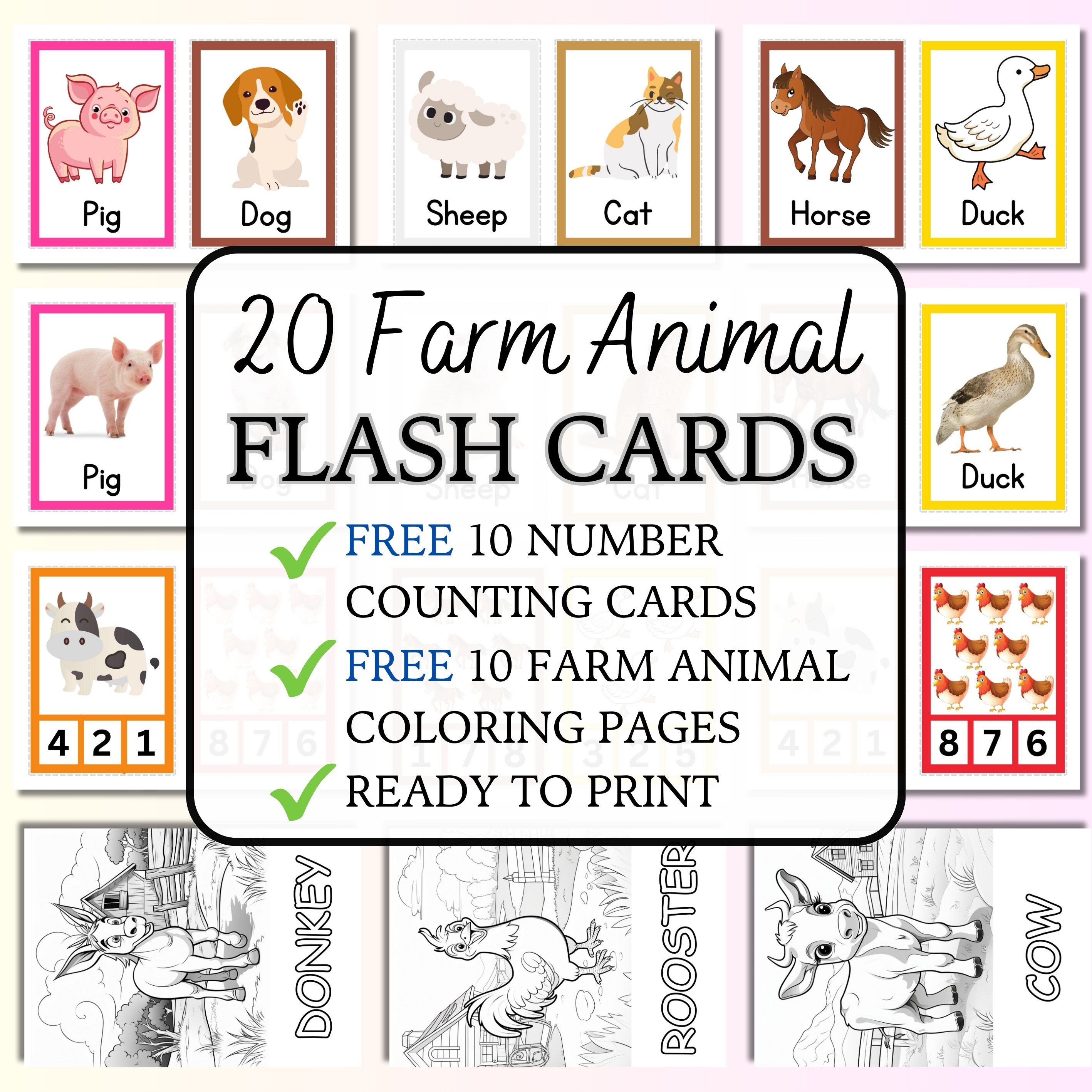 Farm animal flash cards montessori flash cards pre