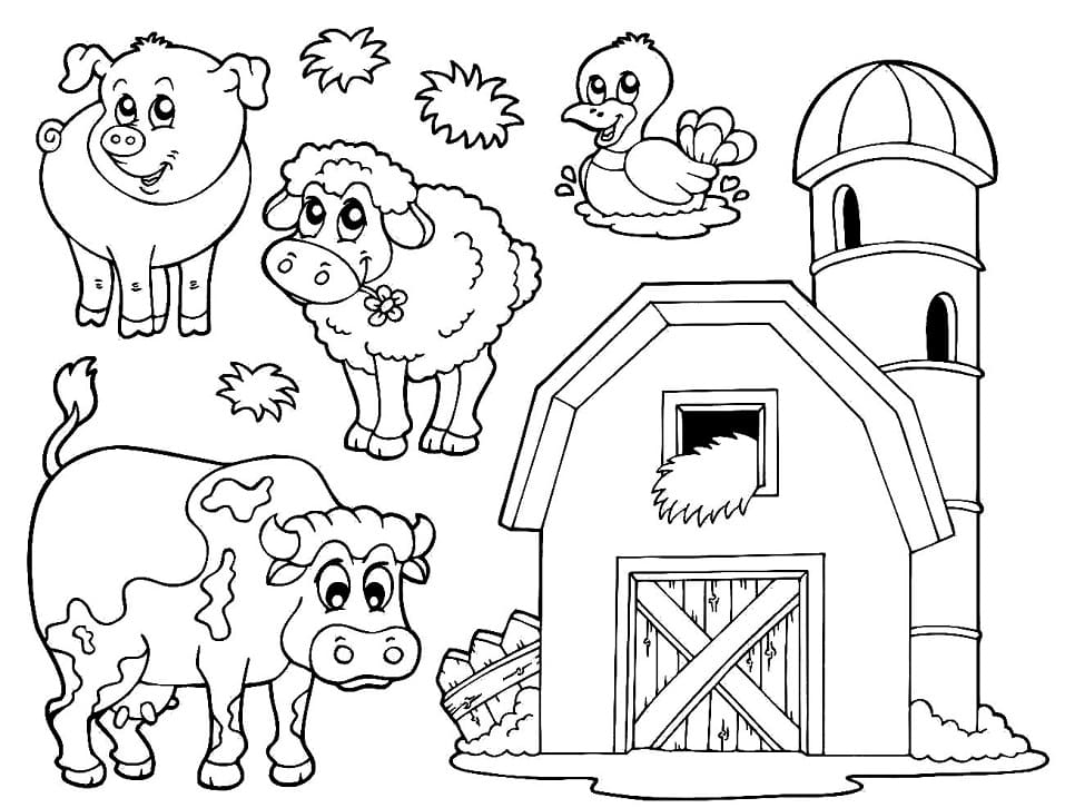 Free printable farm animals coloring page