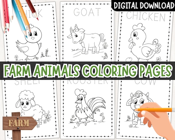 Printable farm animal coloring pages for kids farm activity sheets farm animals activities farm coloring book digital download pdf