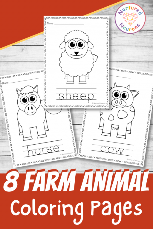 Simple farm animal tracing and coloring pages printable pdf