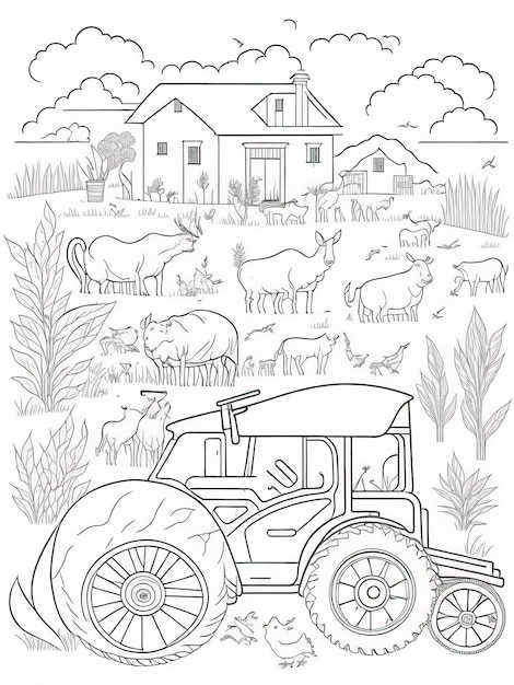 Premium vector discover farm animals and crops printable farm life coloring page