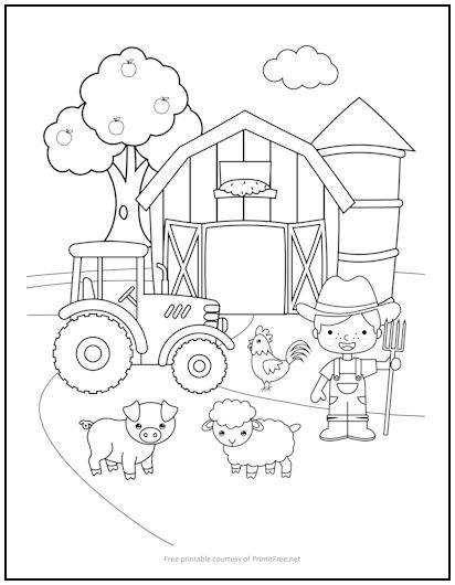 Farm scene coloring page print it free