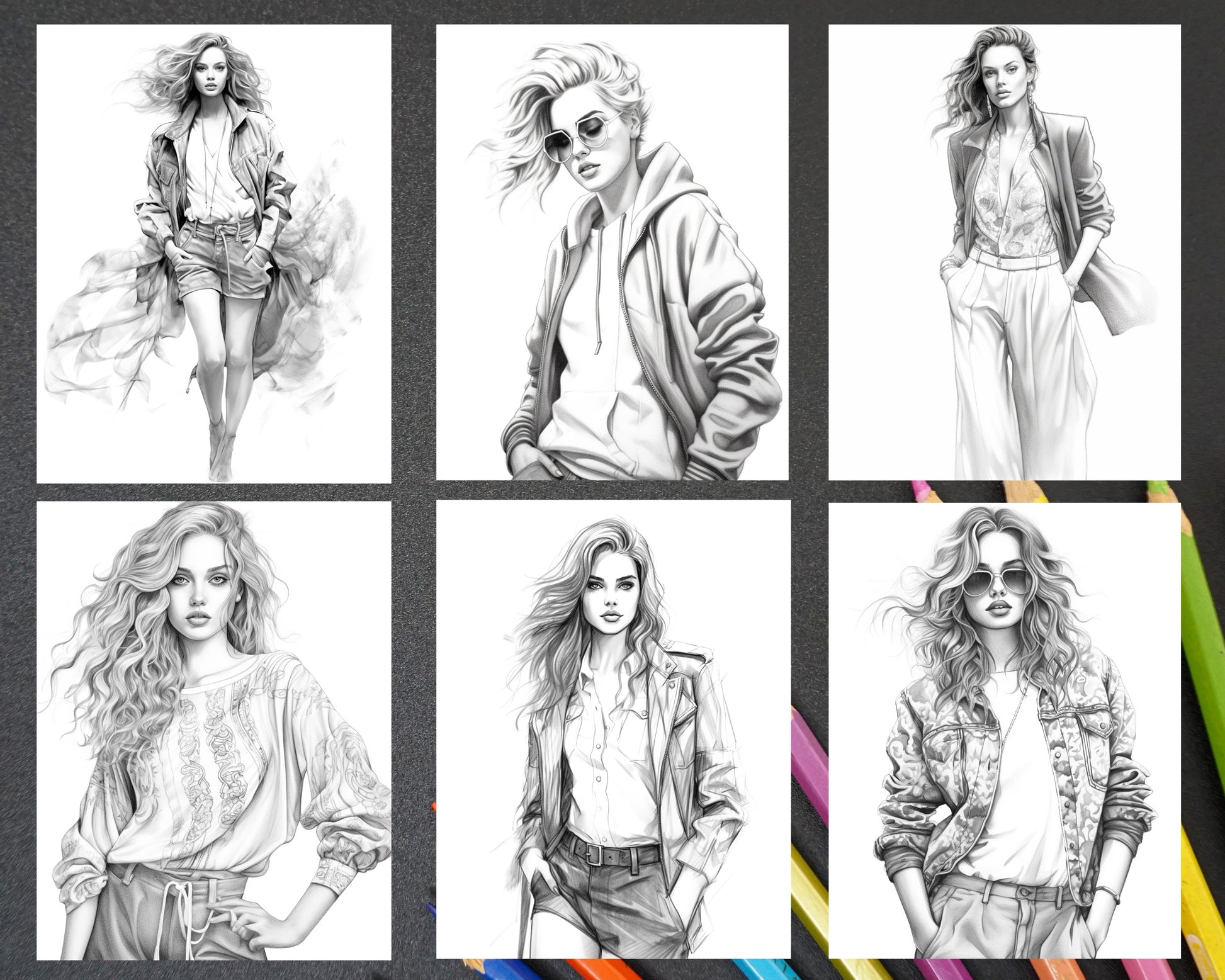 Streetwear fashion grayscale coloring pages printable for adults p â coloring