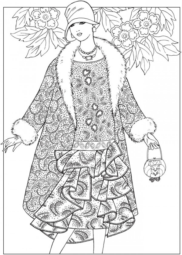 Six jazz age fashion design coloring pages â