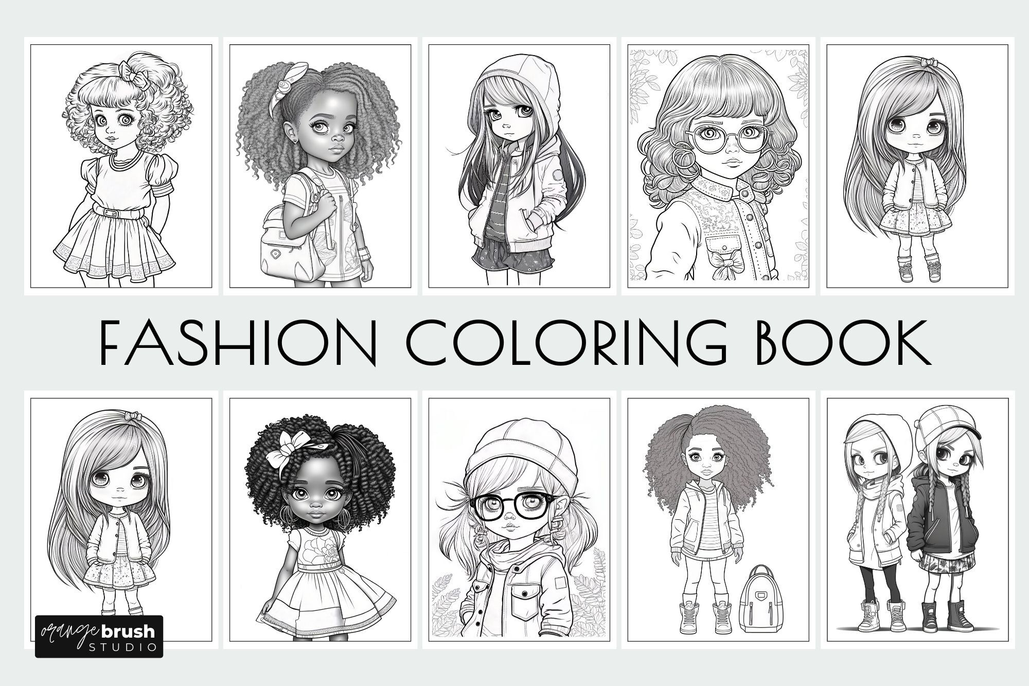 Fashion girls coloring book printable kids coloring pages by orange brush studio