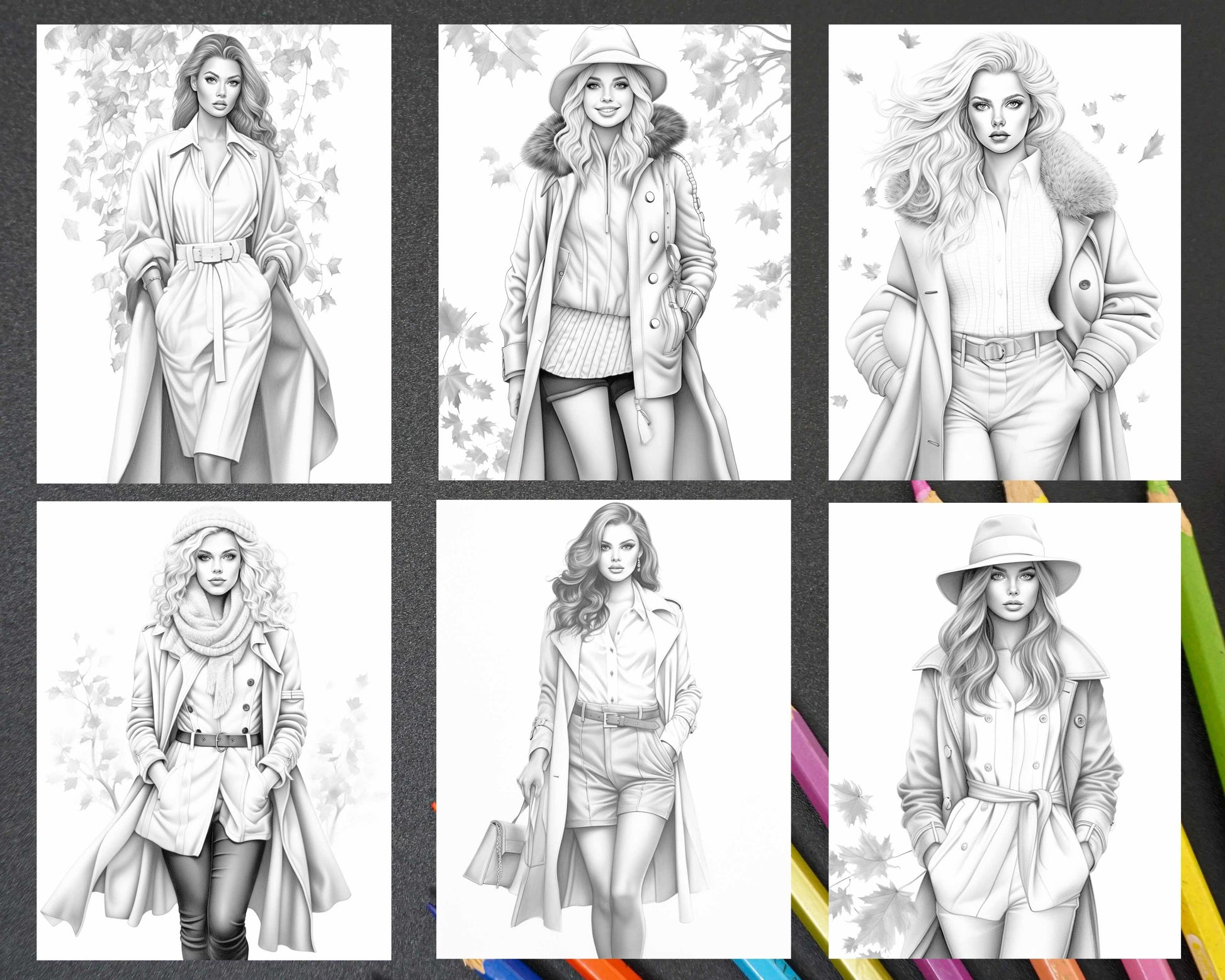 Fall fashion grayscale coloring pages for adults printable pdf fil â coloring