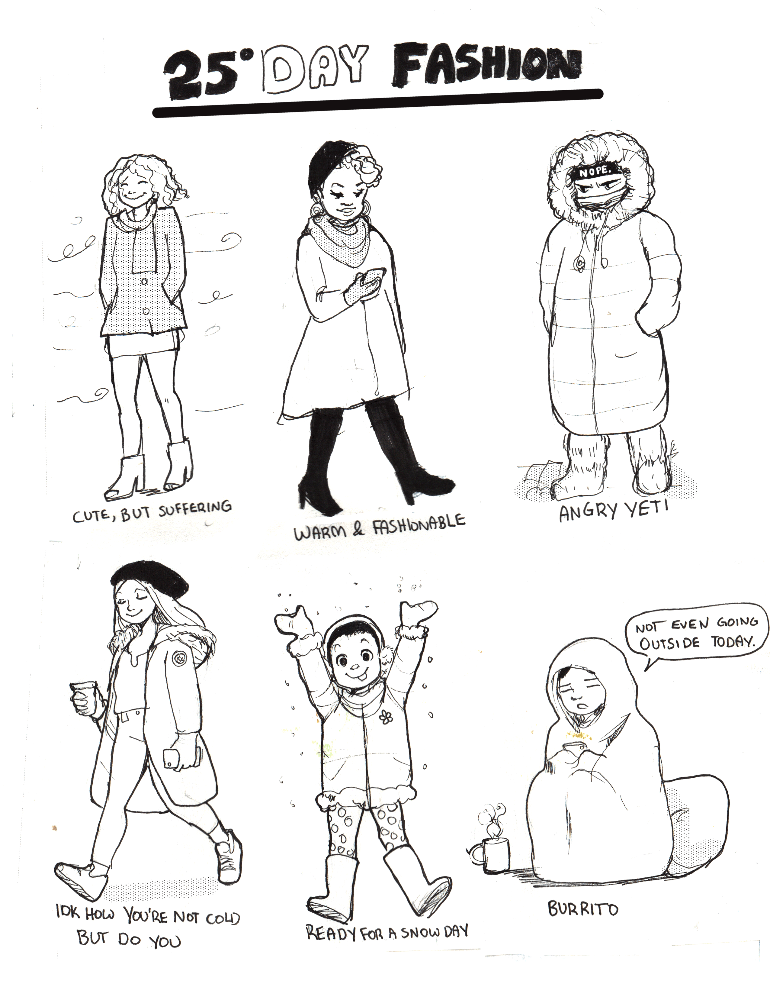 Rookie printable winter fashion coloring page