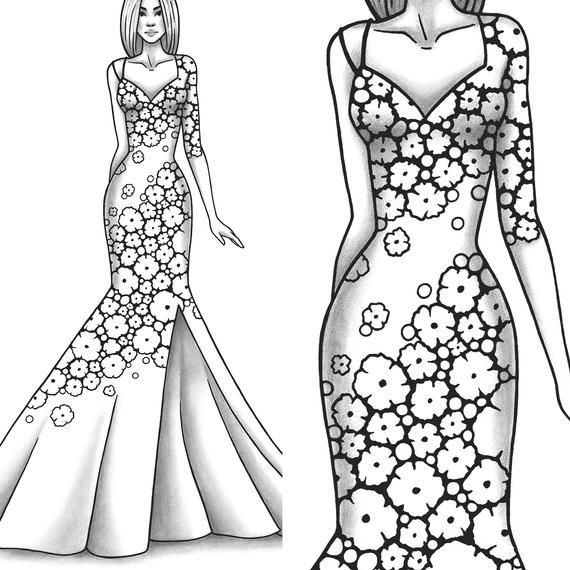 Adult coloring page fashion and clothes colouring sheet model