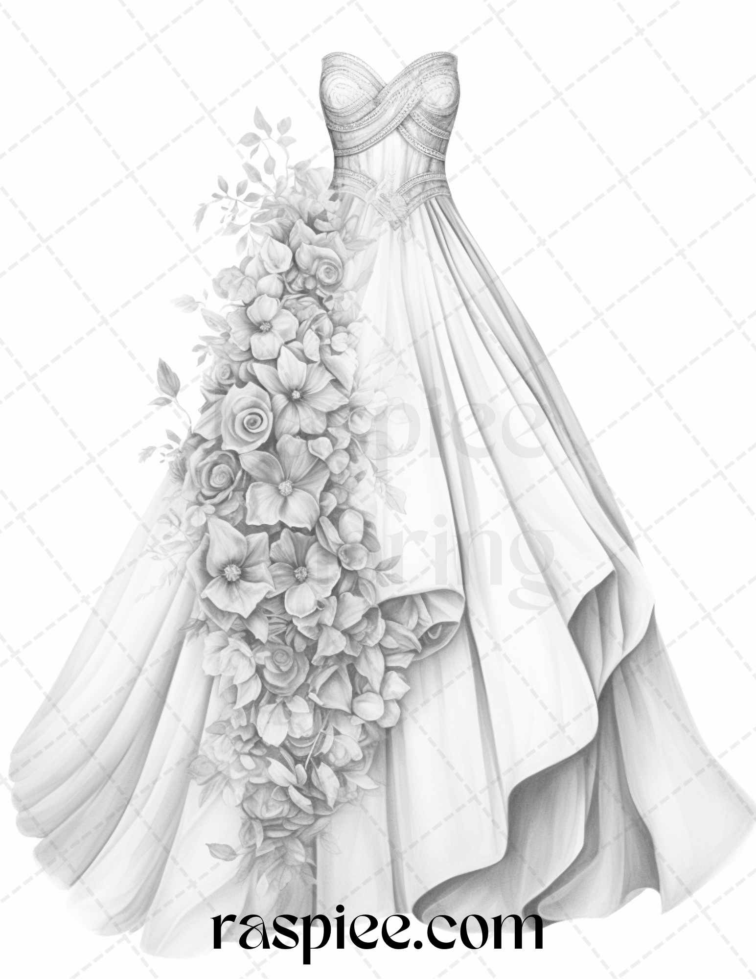 Elegant floral wedding dresses grayscale coloring pages printable f â coloring