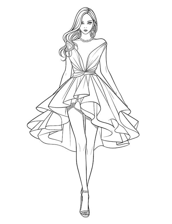 Stunning dress coloring pages for kids and adults