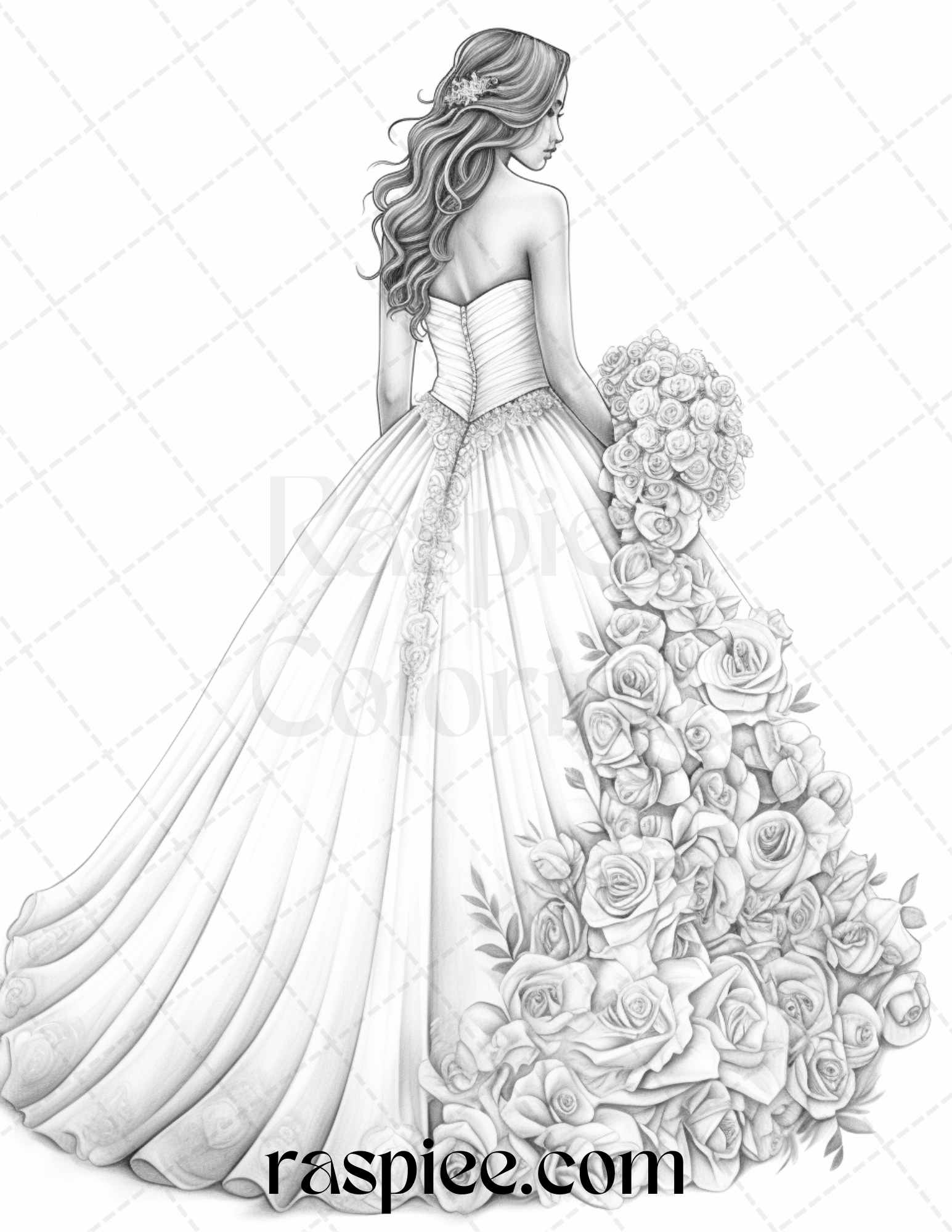 Elegant floral wedding dresses grayscale coloring pages printable f â coloring