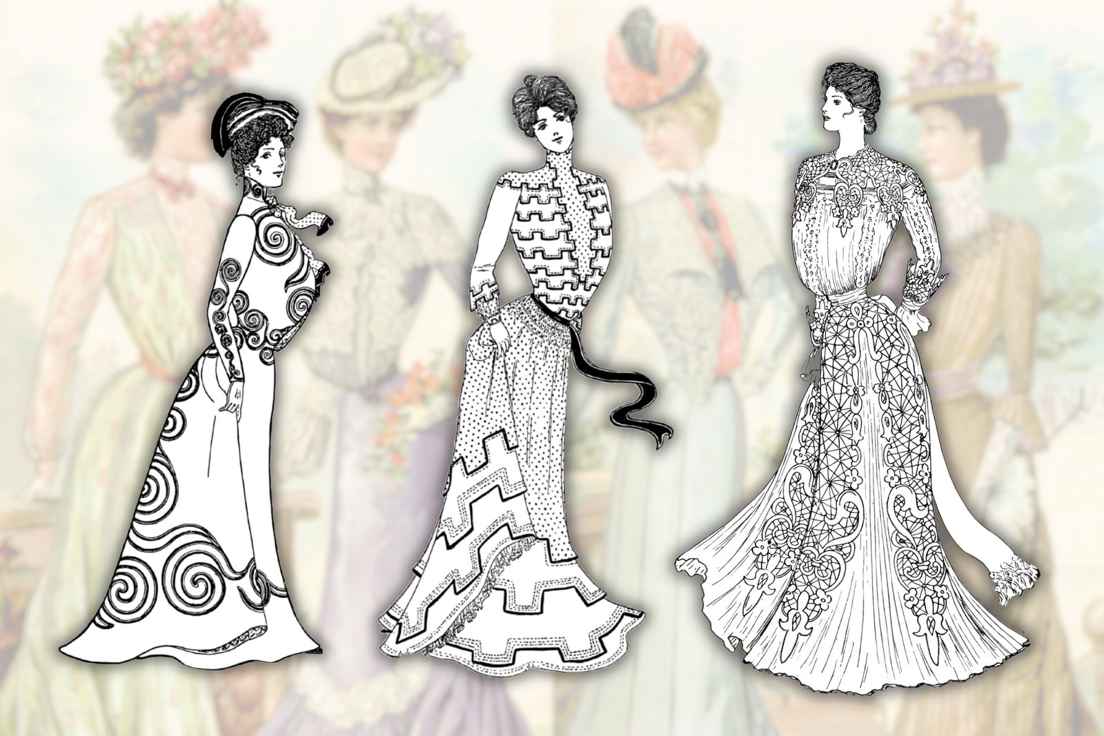 Victorian dresses coloring pages of beautiful s fashion for women at