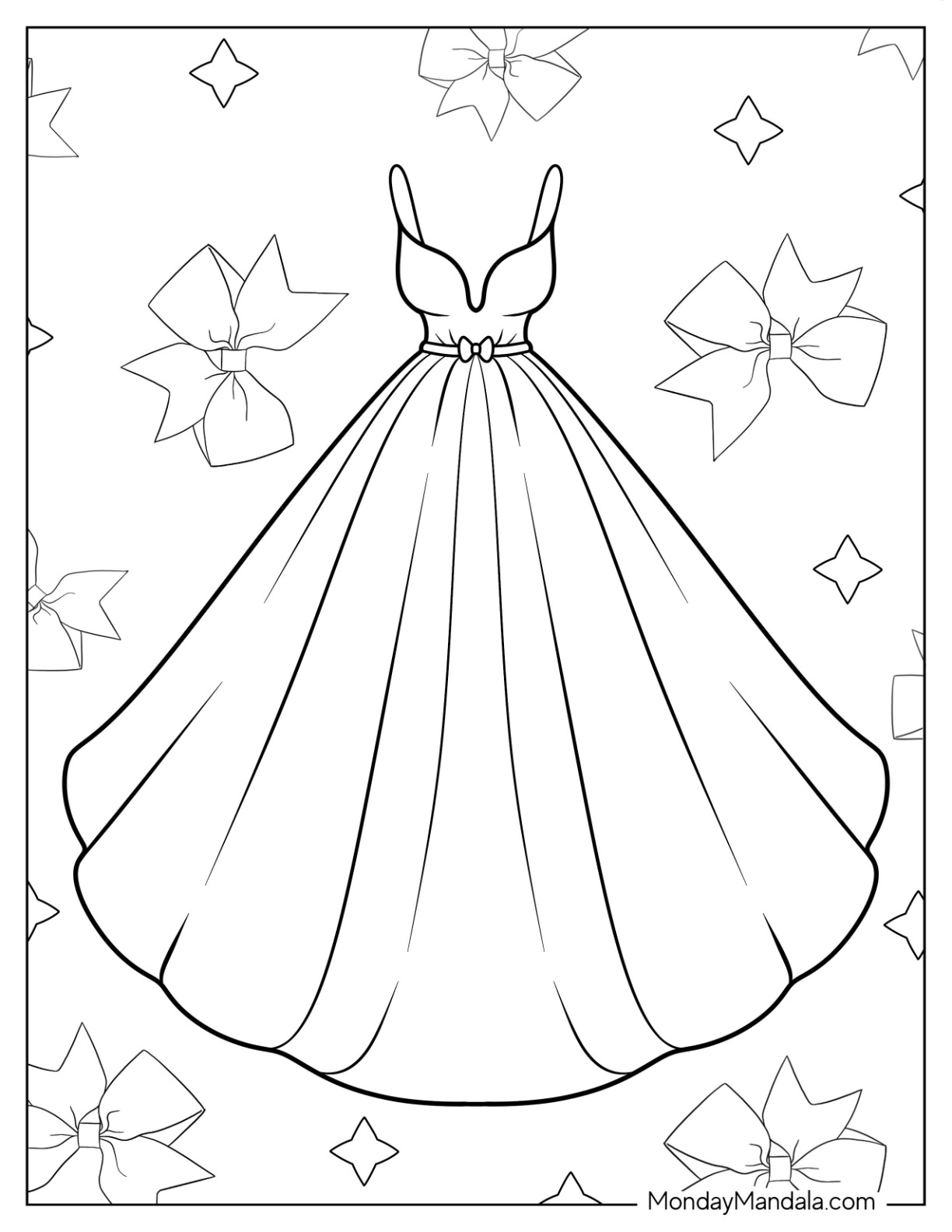 Dress coloring pages free pdf printables