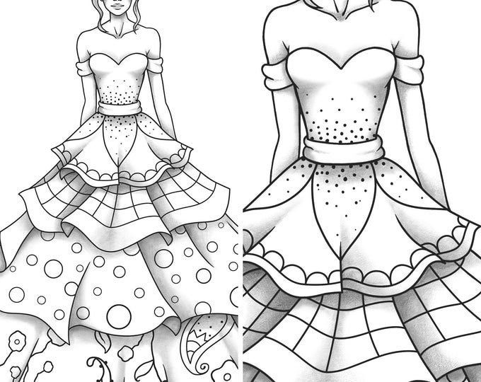 Printable coloring page girl portrait and clothes colouring