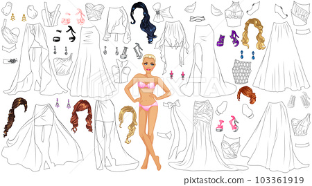 Prom dress coloring page paper doll with