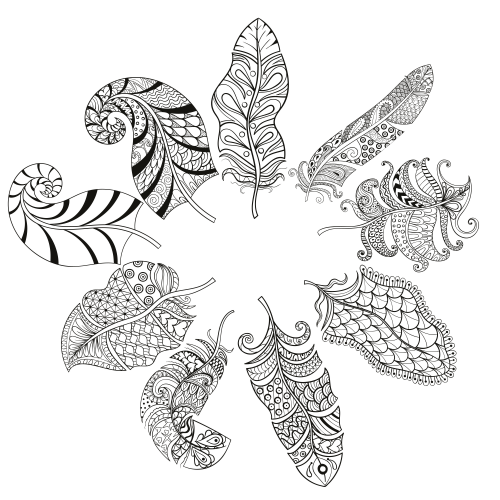 Various fantasy feathers coloring page