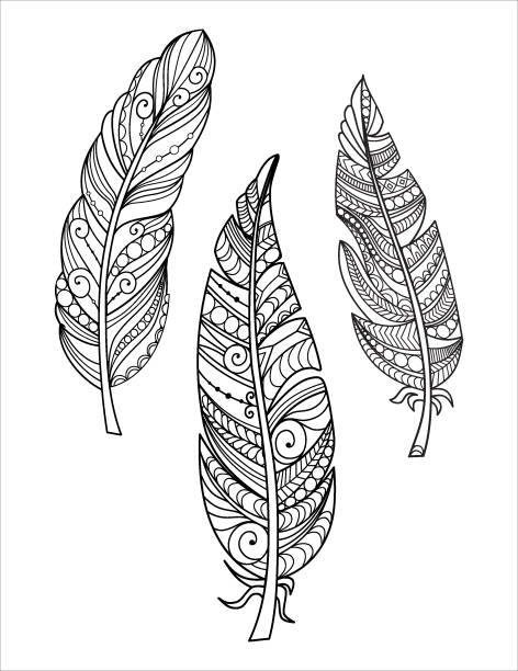 Feathers coloring page stock illustration