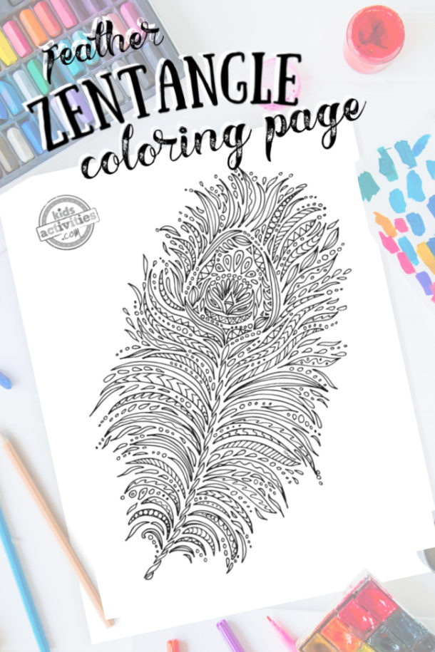 Pretty zentangle peacock feather coloring page kids activities blog
