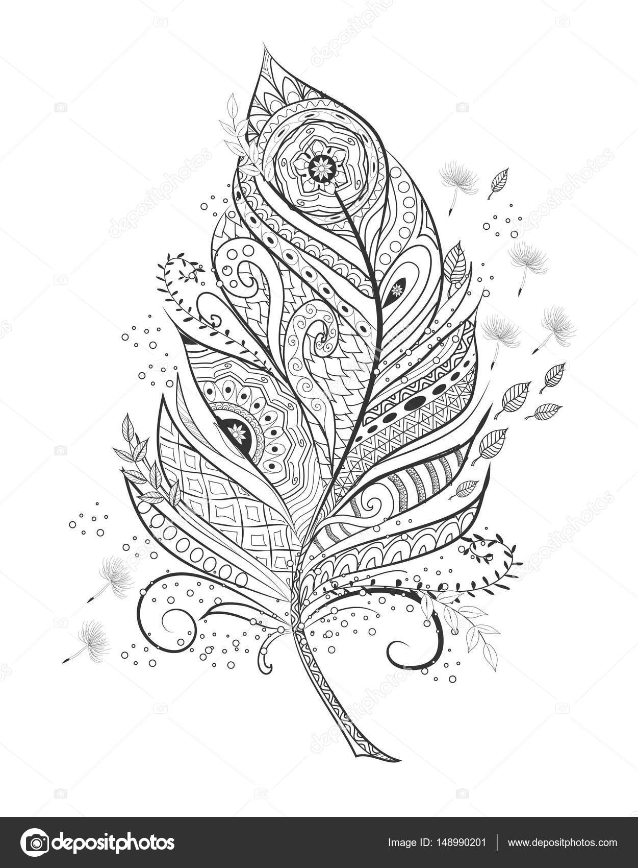 Stylized feather for coloring page stock vector by xeniait