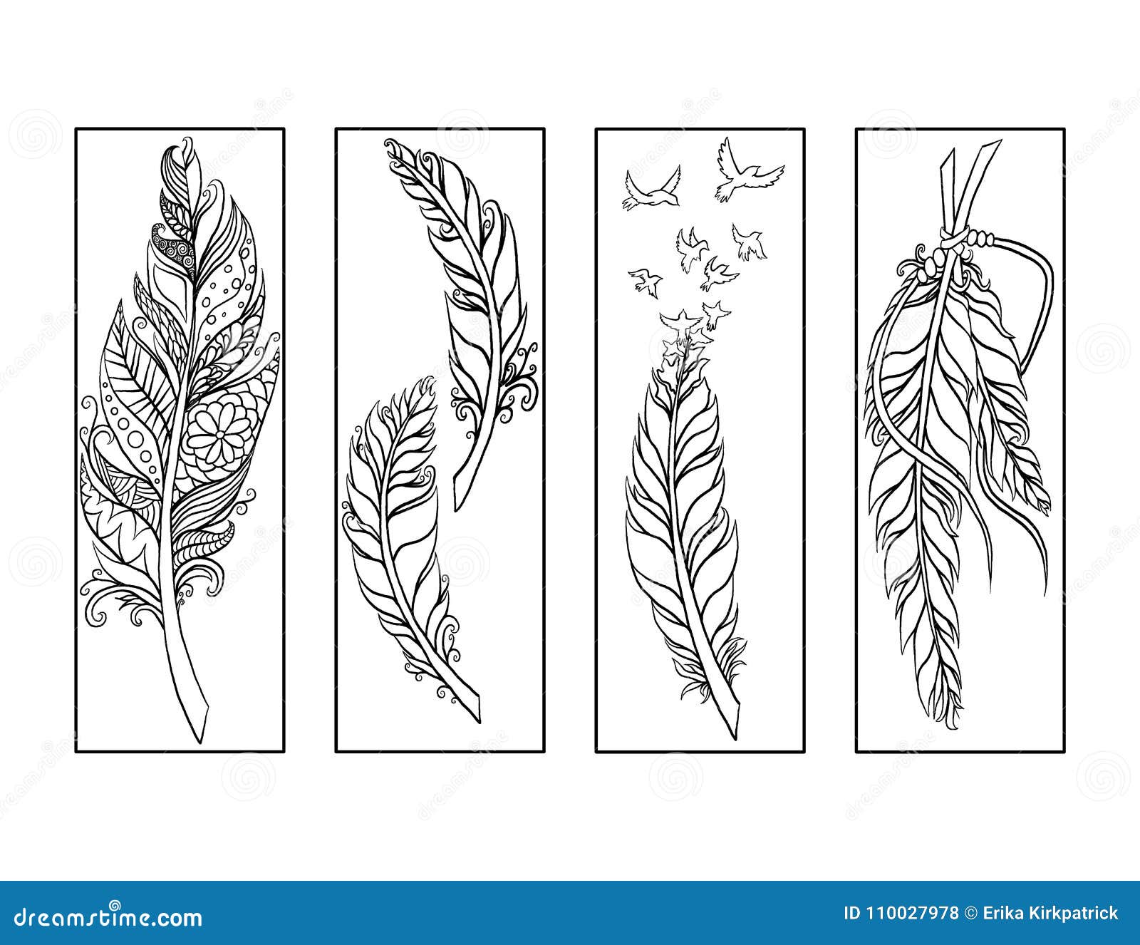 Feather bookmarks coloring page stock illustration