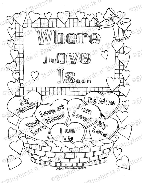 Printable coloring page february where love is adult coloring digital download