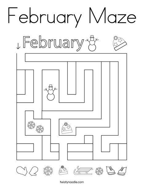 February maze coloring page