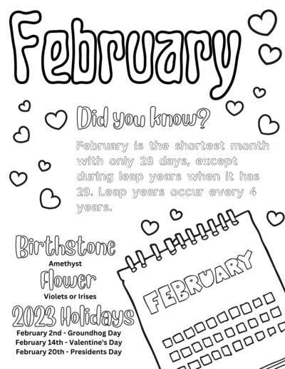 Free printable february coloring pages