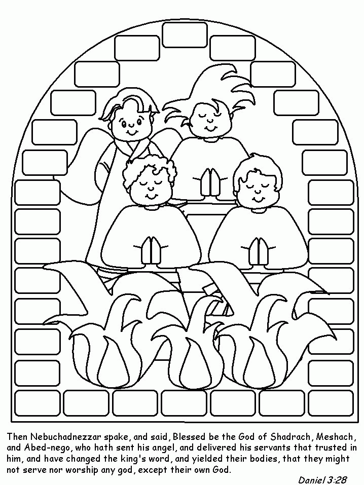 Shadrach meshach and abednego fiery furnace coloring page