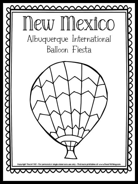 New mexico hot air balloon coloring page for the albuquerque international balloon fiesta free printable â the art kit