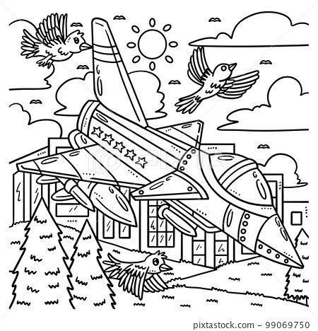 Memorial day fighter jet coloring page for kids